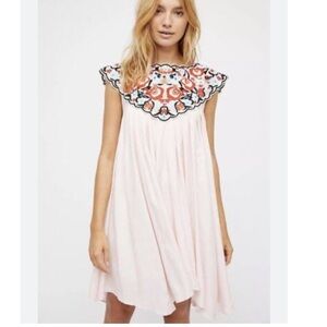 NWT Free People In The Flowers pink embroidered pink swing mini dress size XS